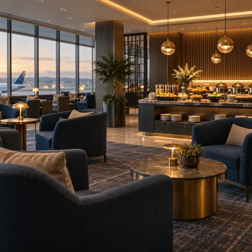 Illustration of a quiet airport lounge with armchairs