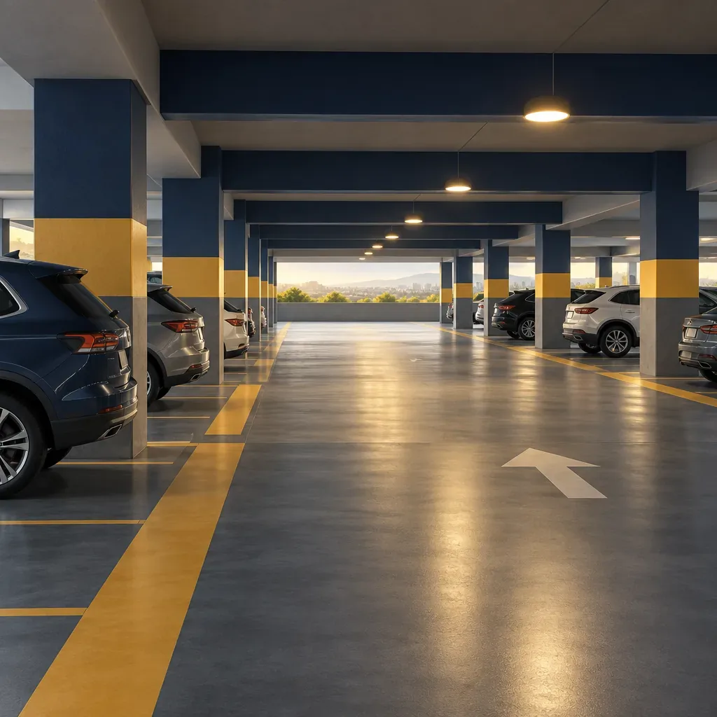 Illustration of an airport parking deck with cars