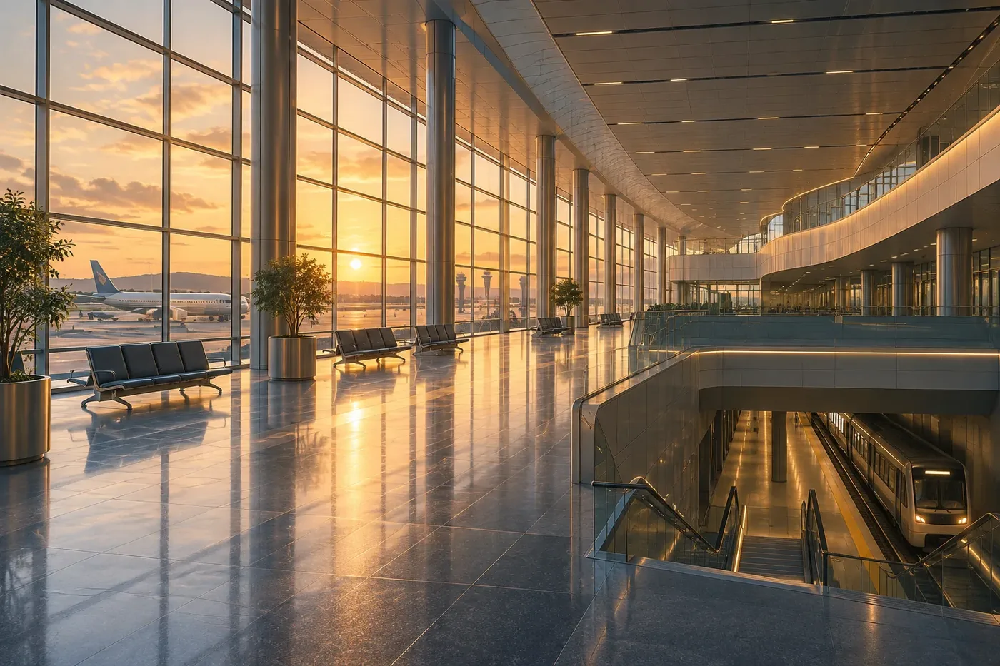 Airport terminal scene illustration for the ATL Passenger home page